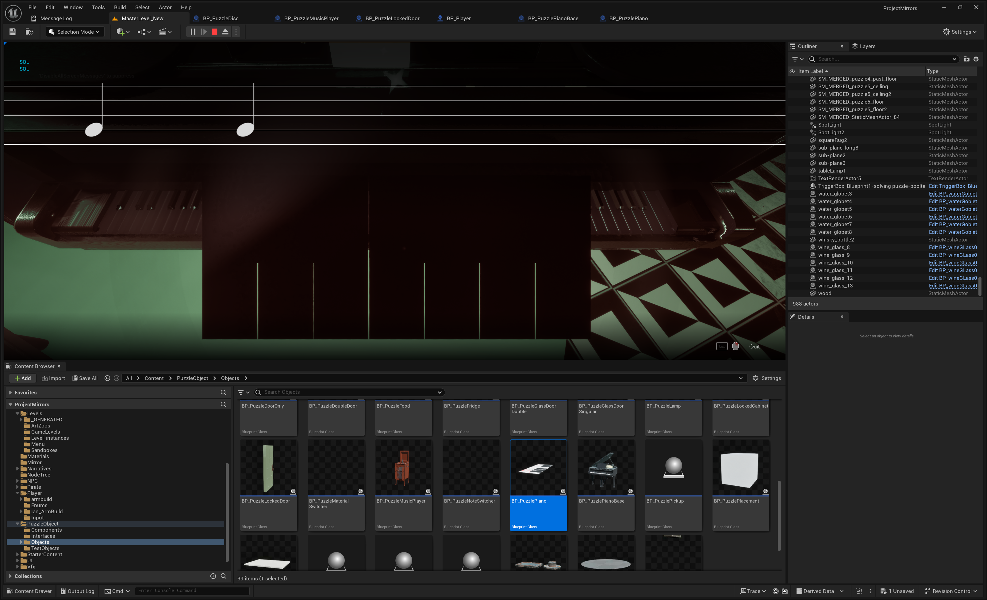 Unreal Editor에서 확인한 피아노 건반과 음표 UI