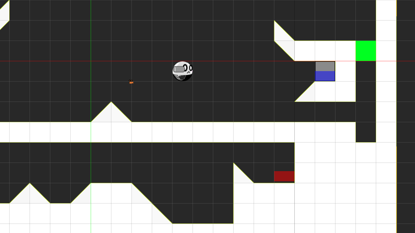 Magneo의 캐릭터와 장애물이 배치된 Zero Engine 레벨 편집 화면